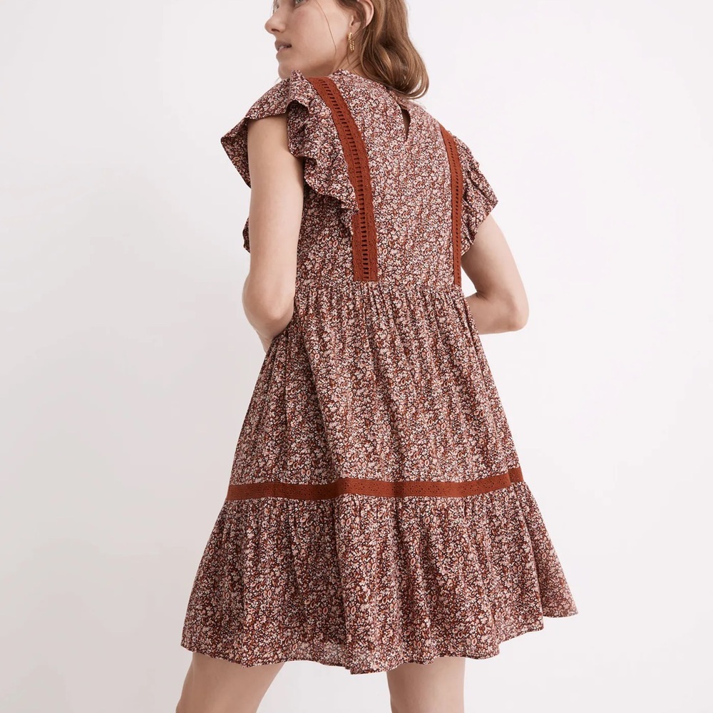 Madewell Floral Ruffle Dress - Burgundy sz XS